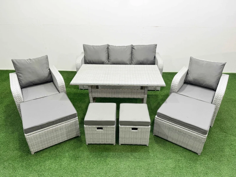 Image of Fimous PE Rattan Lounge Sofa Sets 9 Seater Outdoor Garden Furniture Set in Light Grey Light Grey Unisex