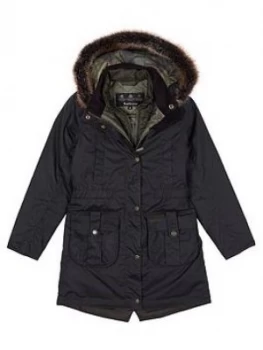 Image of Barbour Girls Homeswood Wax Faux Fur Hooded Coat - Olive