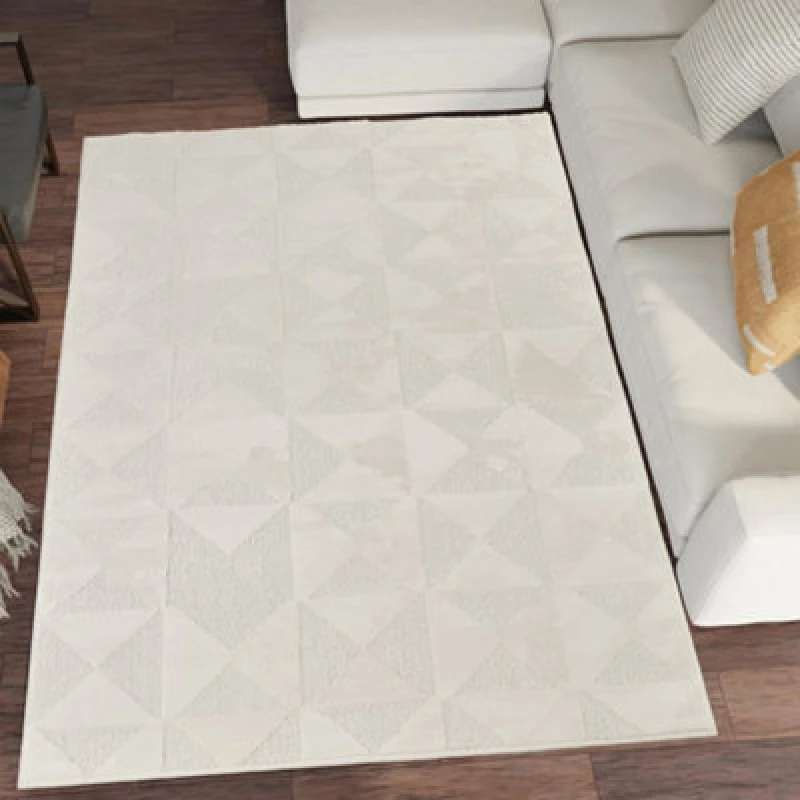 Image of Hamilton Modern Metallic Sheen Area Rug - Mosaic Geometric Triangle Design Cream 80Cm X 150Cm