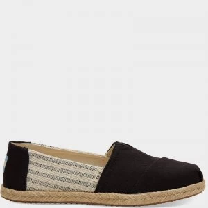 Image of TOMS Womens Alpargata Rope Slip-On Pumps - Black/Stripe - UK 7