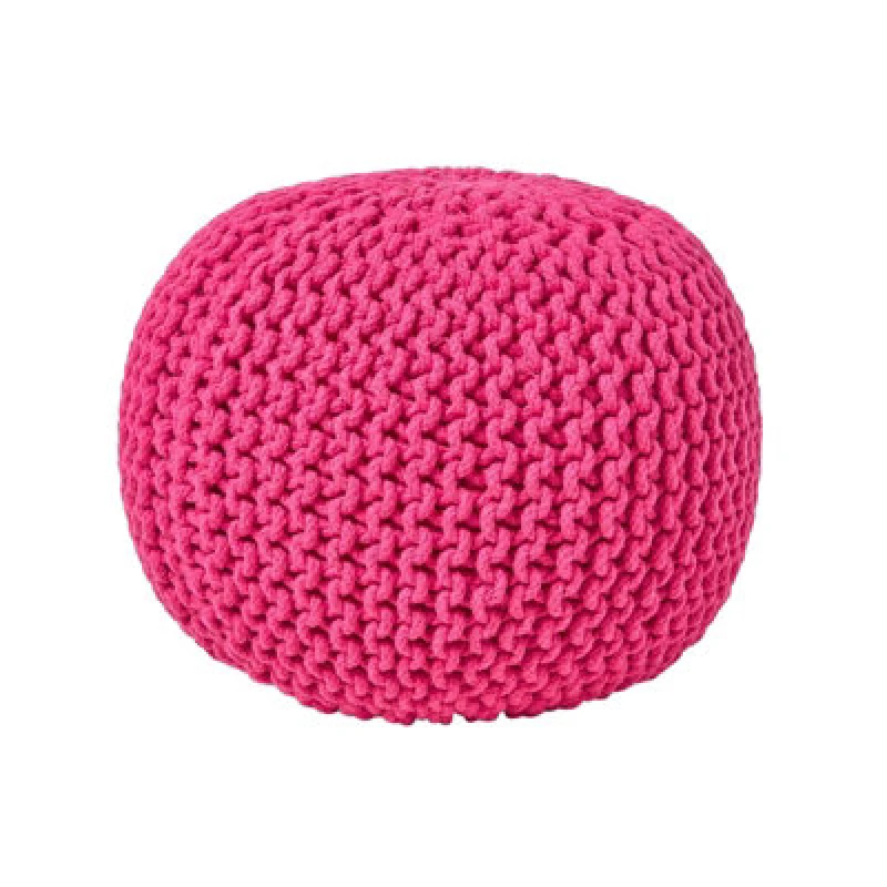 Image of Homescapes Hot Pink Round Cotton Knitted Pouffe Footstool