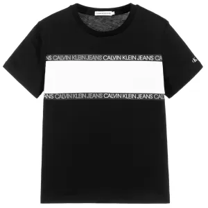 Image of Calvin Klein Jeans Boys Logo Tape Colour Block T-Shirt - Black - 16 Years