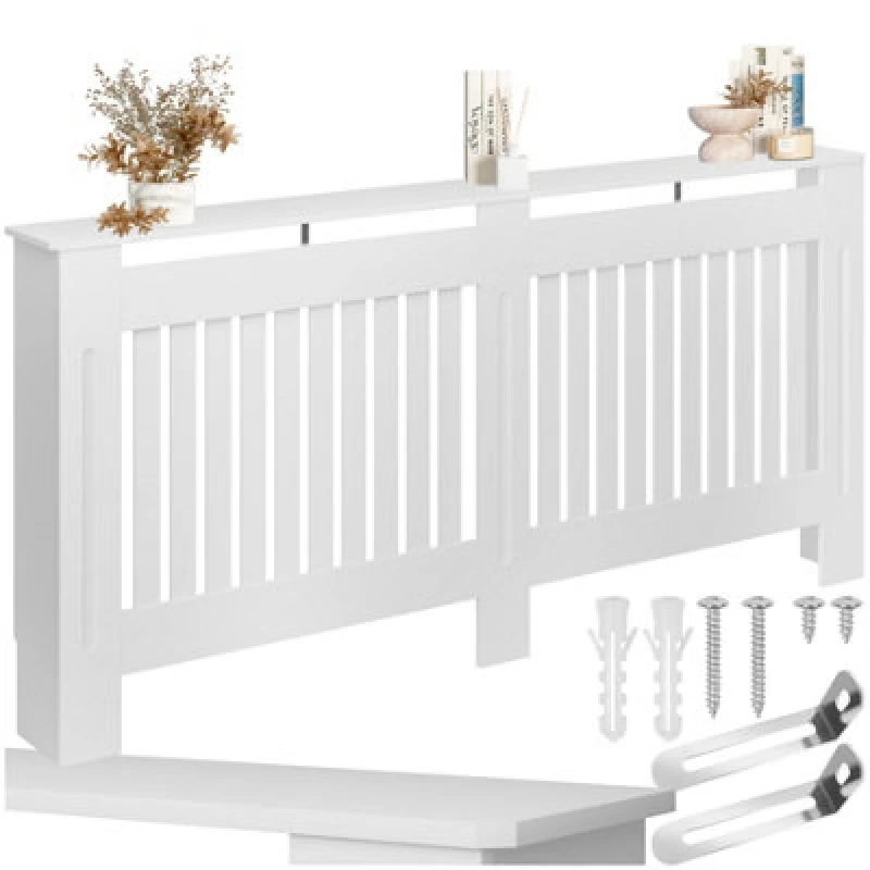 Image of Tectake Radiator Cover Vila - With Shelf, Louvre Design, Optimal Air Circulation 172.3 X 19 X 82cm - White