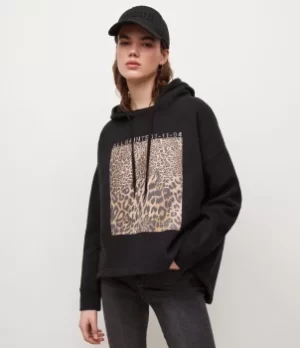 Image of AllSaints Womens Capso Kiku Etienne Hoodie, Black, Size: M