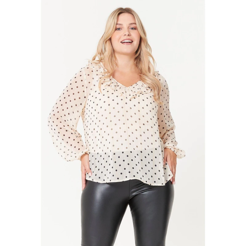 Image of Be You Ruffle Neck Spot Blouse - Cream Cream 10