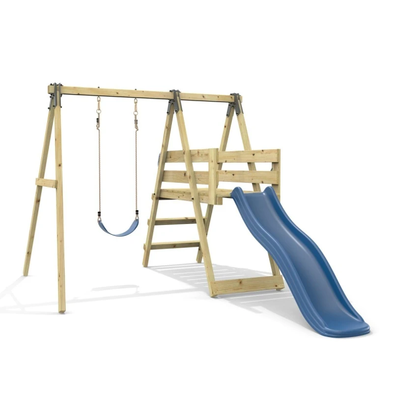 Image of OutdoorToys Glide Wooden Single Garden Swing Set with 6ft Slide & Swing Seat for Kids - Orchid (Navy Blue Belt Swing) in Navy Navy Unisex