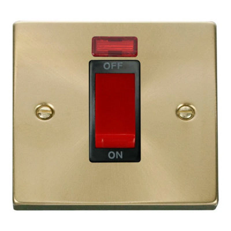Image of SE Home Satin / Brushed Brass 1 Gang Size 45A Switch With Neon Gold