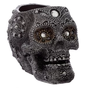 Image of Sliver Beaded Skull Head Tea Light Holder