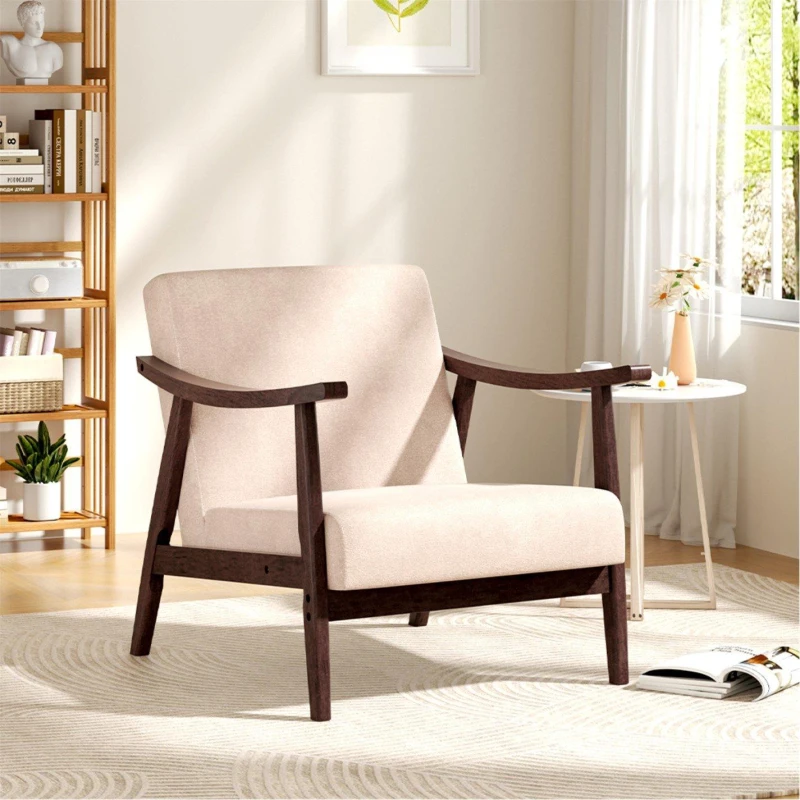 Image of Kabinet UK Beige Wooden Single Armchair Accent Chair Fabric Beige unisex Medium