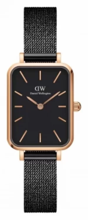 Image of Daniel Wellington Womens Rectangular Rose-Gold and Black Watch