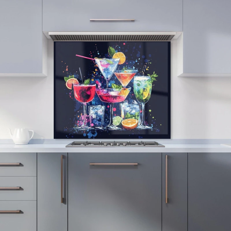 Image of Warren Reed - Designer Nighttime Cocktail Splash Kitchen Splashback Size: 700mm x 650mm Multicolor Unisex 700mm x 650mm