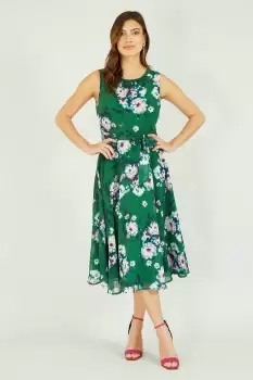 Image of Green Watercolour Floral Skater Dress