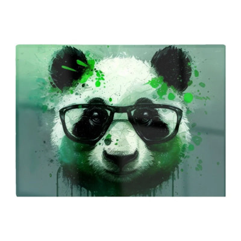 Image of Warren Reed Designer Panda With Glasses Green Splashart Glass Chopping Board