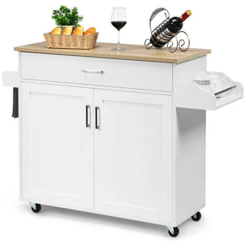 Image of Costway Kitchen Island Cart Rolling Storage Trolley Cart W/ Lockable Rubber Casters