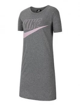 Image of Nike Girls Nsw Futura Tshirt Dress, Grey/Pink Size M Women