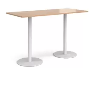 Image of Monza rectangular poseur table with flat round white bases 1800mm x 800mm - beech