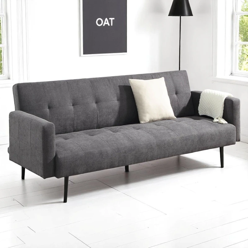 Image of OAT Home Hayle Fabric Upholstered 3 Seater Large Single Clic-Clac Sofa Bed in Charcoal Charcoal Unisex 3 Seater