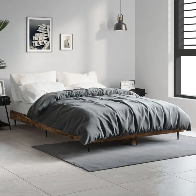 Image of VIDAXL Bed Frame without Mattress Smoked Oak 120x190cm Small Double Engineered Wood Vidaxl 8720845797836