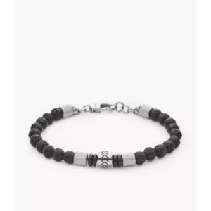 Image of Fossil Mens Heritage Lava Stone And Black Agate Beaded Bracelet - Silver