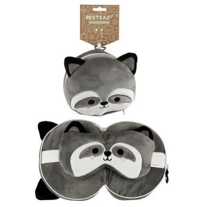 Image of Relaxeazzz Plush Cutiemals Raccoon Round Travel Pillow & Eye Mask