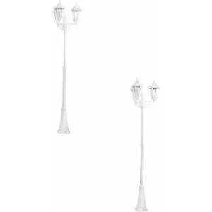 Image of Loops - 2 pack IP44 Outdoor Bollard Light White Aluminium Lantern 3 Arm 60W E27 Post