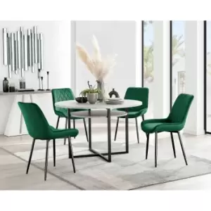 Image of Furniture Box Adley Grey Concrete Effect Storage Dining Table and 4 Green Pesaro Black Leg Chairs