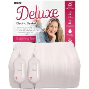 Image of Mylek Electric Blanket Super King Bed Fitted Heated Mattress Cover Dual Control With Elasticated Skirt - Size 200 X 182Cm