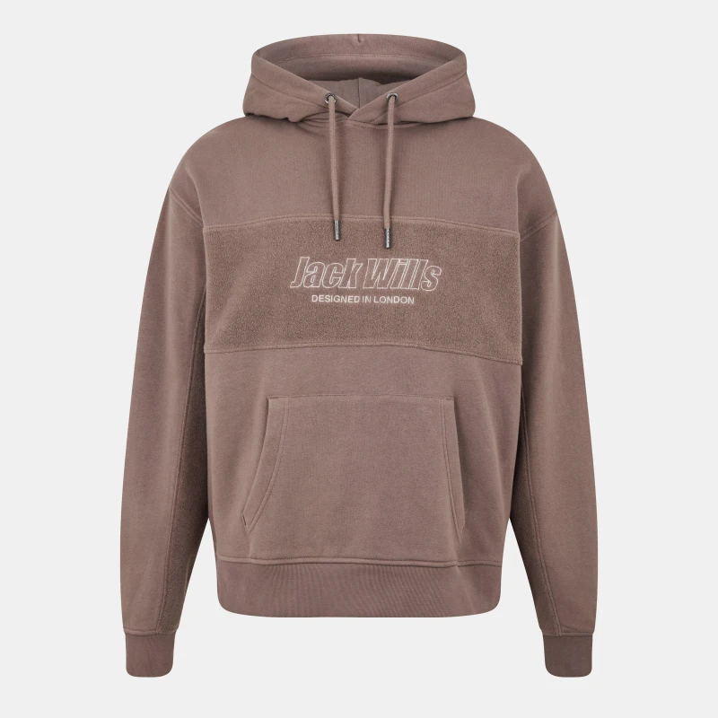 Image of Jack Wills Mens Reverse Panel Hoodie Brick Pink male XS