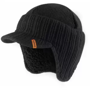 Image of Peaked Beanie Hat Black Warm Winter Insulated Workwear - Scruffs