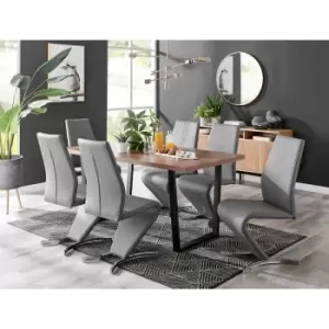 Image of Furniture Box Kylo Brown Wood Effect Dining Table and 6 Grey Willow Chairs