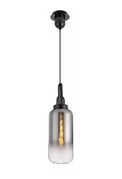 Image of 1 Light Ceiling Pendant E27 With 30cm Cylinder Glass, Black Chrome, Matt Black, Smoked, Clear