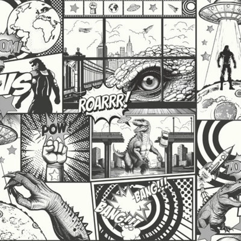 Image of Holden Decor Comic Book Strip Wallpaper Black / White Holden 14075