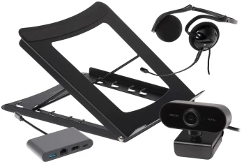 Image of Maplin Working from Home Kit with Auto Focus Full HD Webcam, USB Headset, Laptop Stand & Multi Port Hub