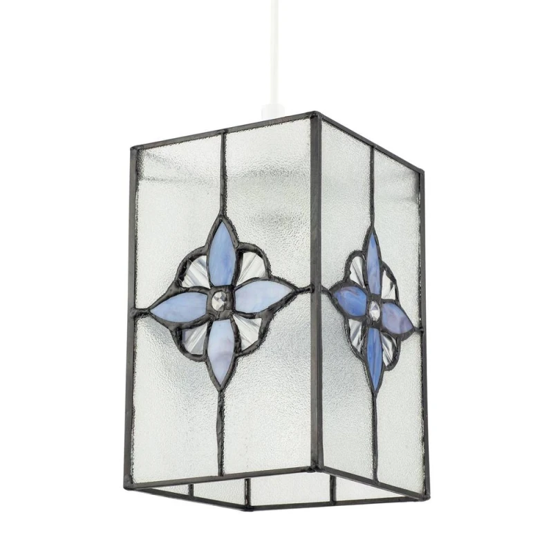 Image of Happy Homewares Traditional Clear Glass Tiffany Style Pendant Shade with Purple Panels Purple Unisex