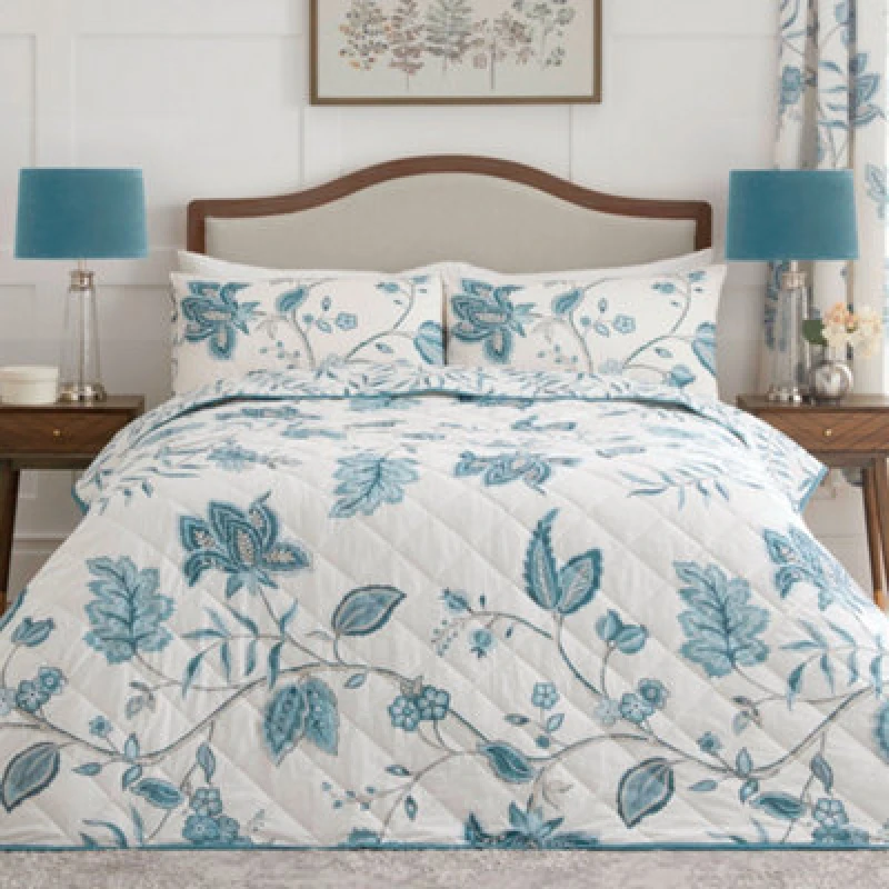 Image of Dreams & Drapes Samira Large Floral Print Teal Quited Bedspread
