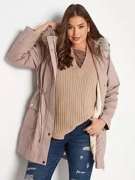 Image of Yours Fur Trim Parka Pink, Size 26-28, Women