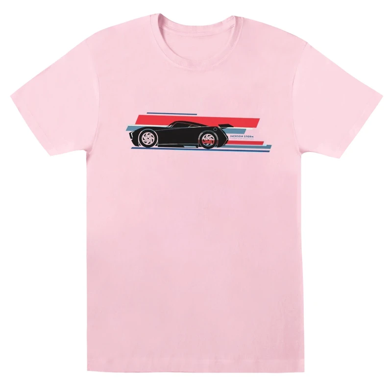 Image of Disney Men Cars Jackson Storm Stripes T-Shirt in Baby Pink Size: Small Baby Pink S Male 5059568306845