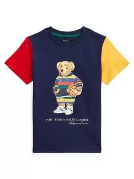 Image of Ralph Lauren Boys Colourblock Bear T Short Sleeve T Shirt - Navy Multi, Navy Multi, Size 12-14 Years=L