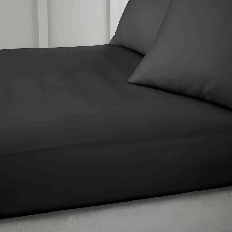 Image of Bianca '400 Thread Count Cotton Sateen' 36cm Depth Sheet Black