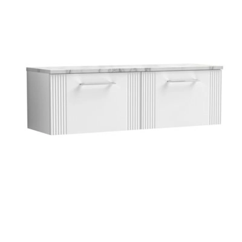 Image of Nuie Deco Wall Hung 2-Drawer Vanity Unit & Carrera Marble Laminate Worktop, Counter Top Vanity Unit In Satin White, 1200mm