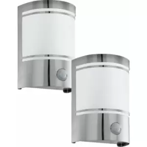 Image of 2 pack IP44 Outdoor Wall Light & pir Motion Sensor Stainless Steel 1x 40W E27