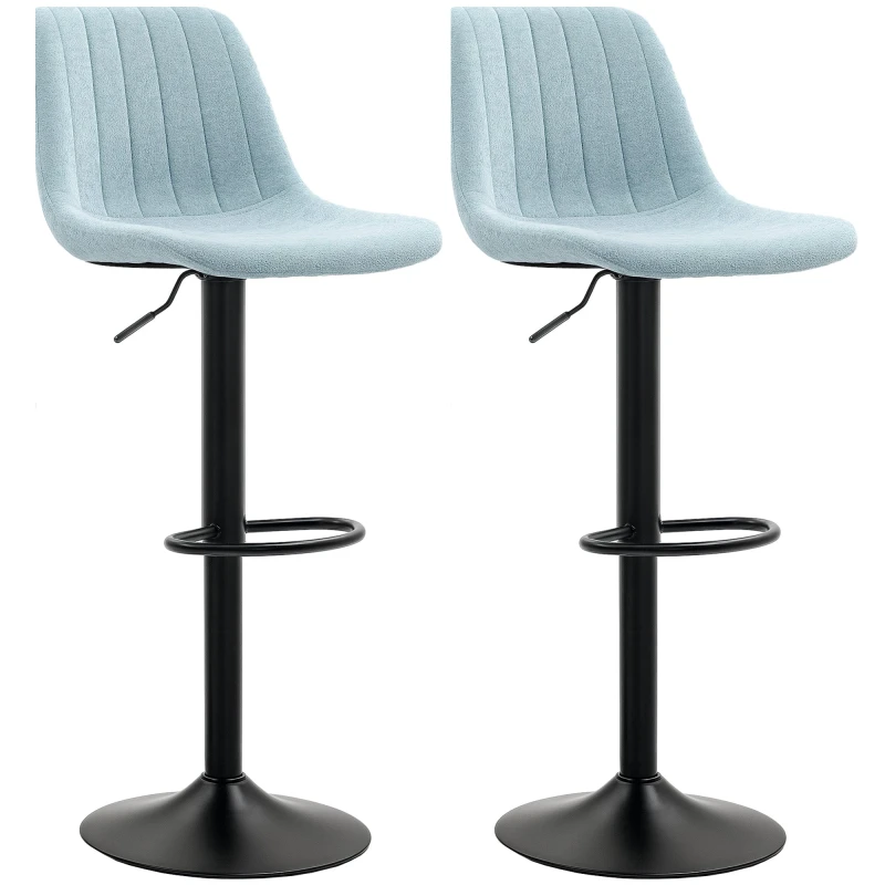 Image of HOMCOM Bar Stools Set of 2 Adjustable Swivel Bar Chairs with Backrest Light Blue