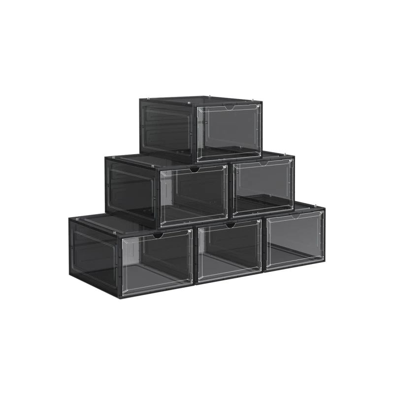 Image of LEDREM Shoe Boxes, Plastic Shoe Storage Organisers With Clear Doors, Set Of 6, Stackable, Easy Assembly, 27 X 34.5 X 19 Cm