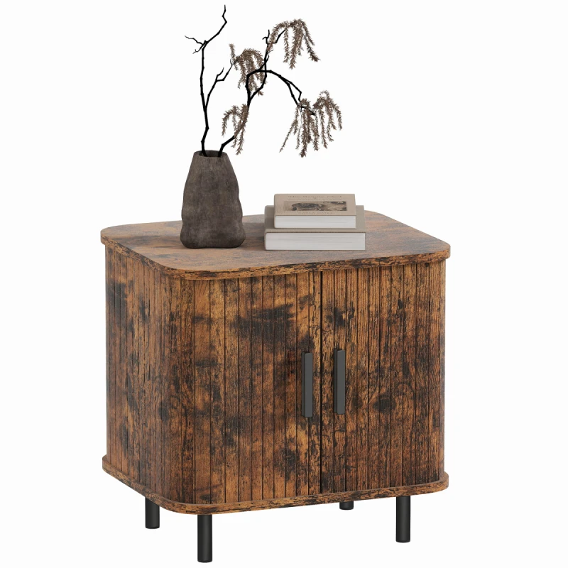 Image of HOMCOM HOMCOM Nordic Bedside Table with Sliding Doors Metal Legs in Brown Brown One Size Unisex 5063603044043