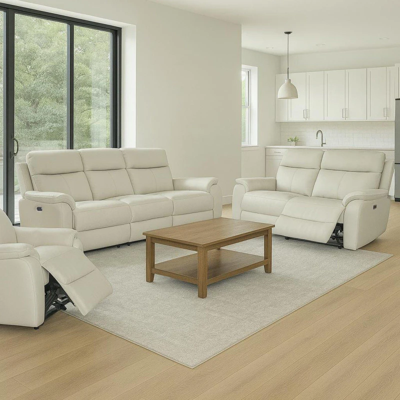 Image of Aspire Aspire Kingsmere 3 + 2 + 1 Power Recliner Sofa Suite in Real Leather in Light Grey Light Grey One Size Unisex 5057632315113