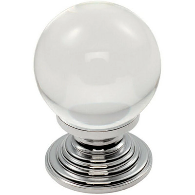 Image of Loops Crystal Ball Cupboard Door Knob 34mm Diameter Clear Translucent & Chrome Multi unisex