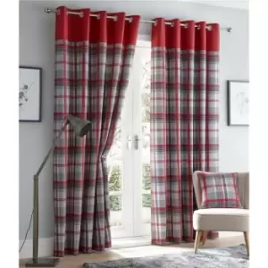 Image of Orleans 90 x 90 Red Grey Slate Tartan Check Eyelet Ready Made Curtains - Grey