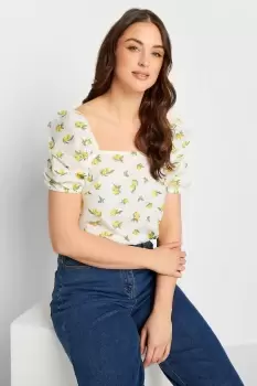 Image of Tall Lemon Print Linen Blend Top