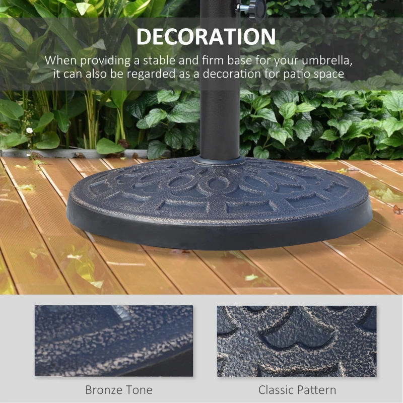 Image of Outsunny 12kg Garden Parasol Base, Round Resin Sun Umbrella Base, Bronze Bronze