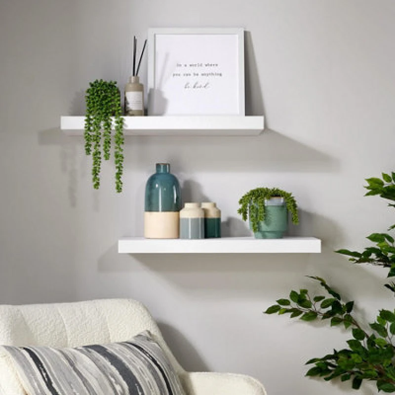 Image of Home Source Cloud Pair Of 60Cm Floating Wall Shelves White